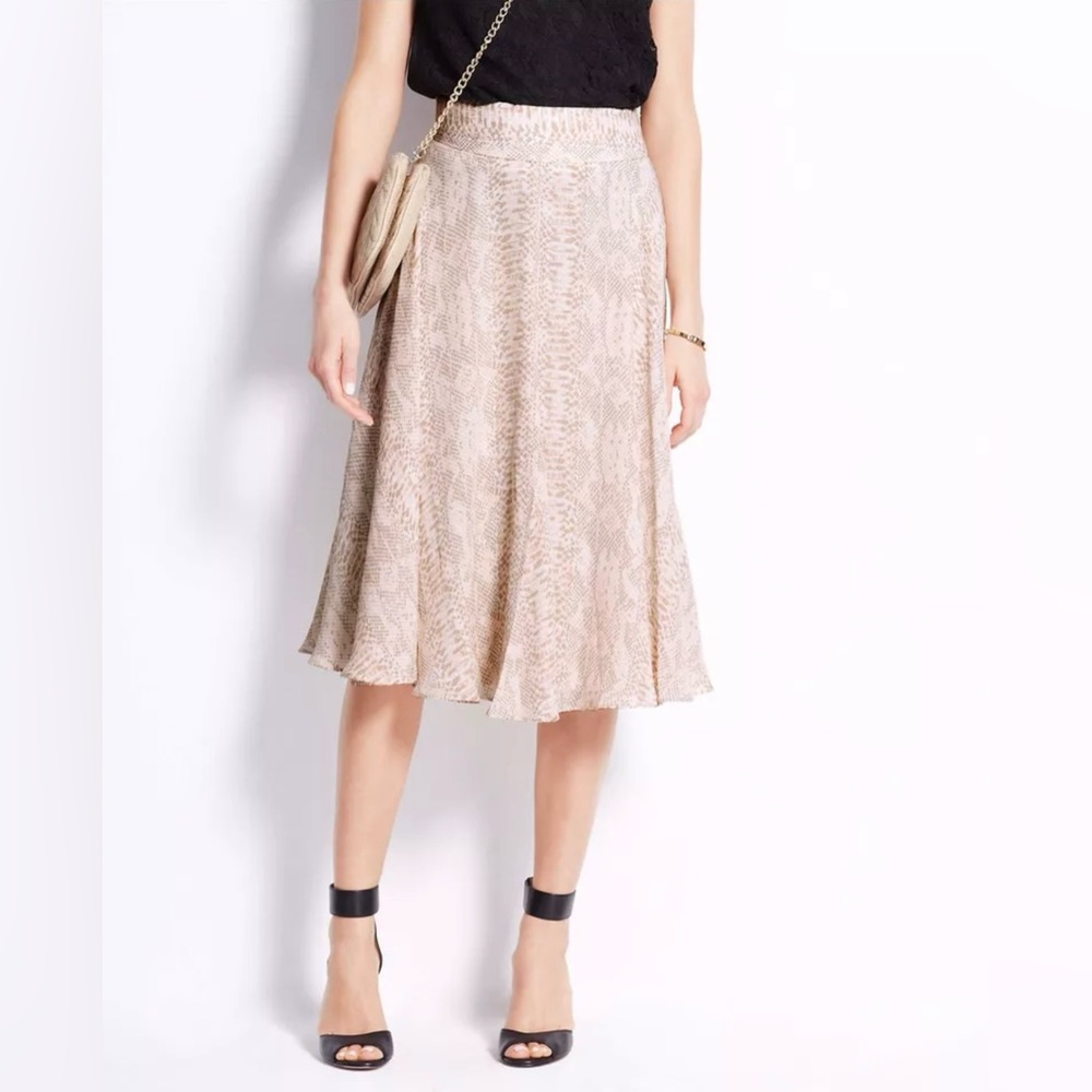 NWT Ann Taylor Snakeskins Chiffon Midi Skirt Beige Tan 12P